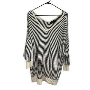 Minimalist Tunic Sweater 18/20 Beige Black Striped Capsule Comfy Cotton Rayon